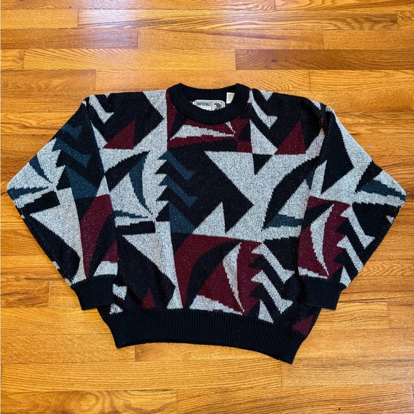 Vintage 80s Geometrical New Wave Knit Sweater Inprivate Studio (Large)